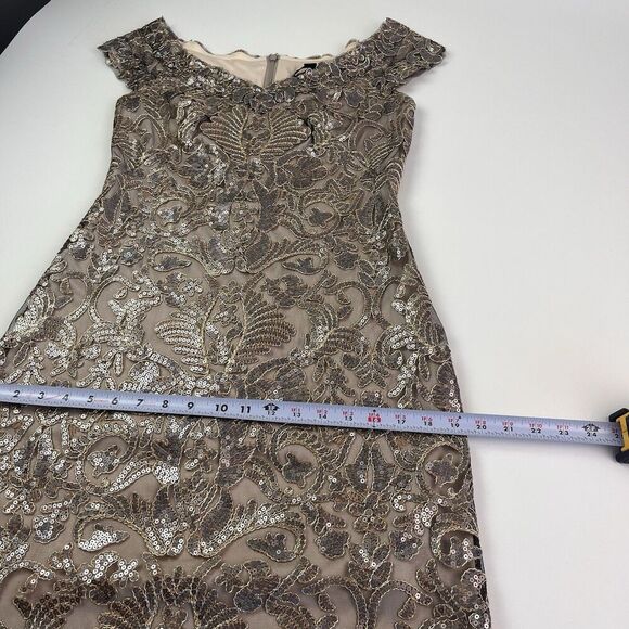 BHLDN Tadashi Shoji Odette Dress 8 Champagne Lace Sequin Gown Embroidered Formal - Picture 10 of 16